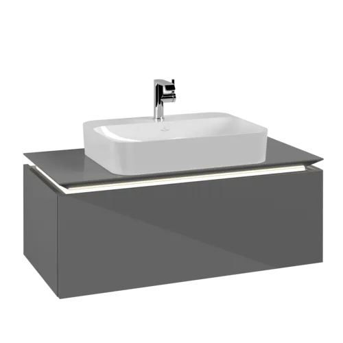 Bild von VILLEROY BOCH Legato Waschbeckenunterschrank, mit Beleuchtung, 1 Auszug, 1000 x 380 x 500 mm, Glossy Grey / Glossy Grey #B755L0FP