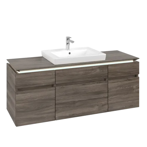 Bild von VILLEROY BOCH Legato Waschbeckenunterschrank, mit Beleuchtung, 5 Auszüge, 1400 x 550 x 500 mm, Stone Oak / Stone Oak #B685L0RK