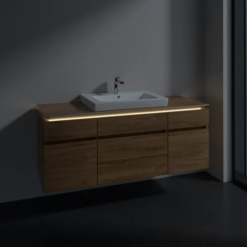 Bild von VILLEROY BOCH Legato Waschbeckenunterschrank, mit Beleuchtung, 5 Auszüge, 1400 x 550 x 500 mm, Kansas Oak / Kansas Oak #B685L0RH