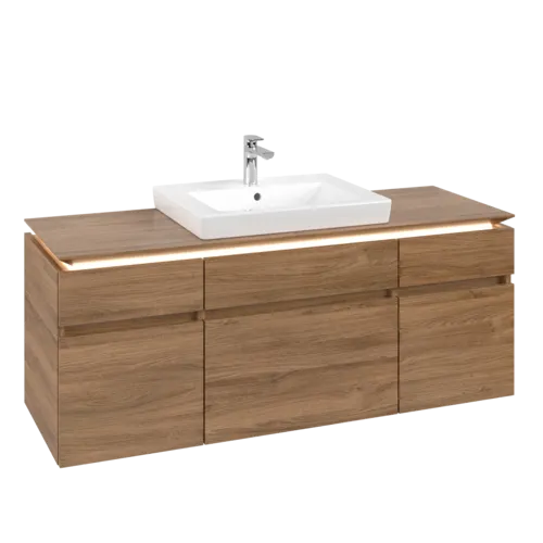 Bild von VILLEROY BOCH Legato Waschbeckenunterschrank, mit Beleuchtung, 5 Auszüge, 1400 x 550 x 500 mm, Kansas Oak / Kansas Oak #B685L0RH