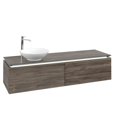 Bild von VILLEROY BOCH Legato Waschbeckenunterschrank, mit Beleuchtung, 2 Auszüge, 1600 x 380 x 500 mm, Stone Oak / Stone Oak #B595L0RK