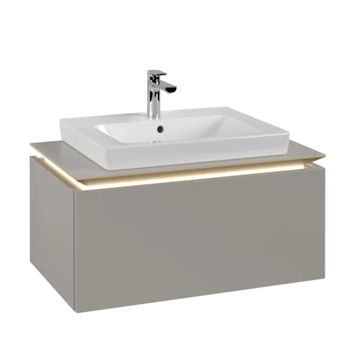 Bild von VILLEROY BOCH Legato Waschbeckenunterschrank, mit Beleuchtung, 1 Auszug, 800 x 380 x 500 mm, Soft Grey / Soft Grey #B678L0VK