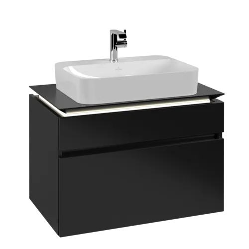 Bild von VILLEROY BOCH Legato Waschbeckenunterschrank, mit Beleuchtung, 2 Auszüge, 800 x 550 x 500 mm, Black Matt Lacquer / Black Matt Lacquer #B754L0PD