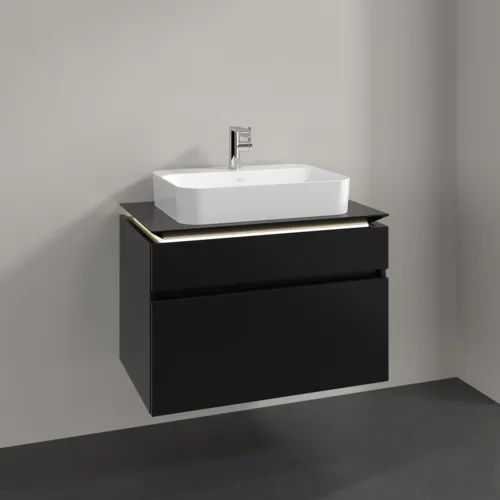 Bild von VILLEROY BOCH Legato Waschbeckenunterschrank, mit Beleuchtung, 2 Auszüge, 800 x 550 x 500 mm, Black Matt Lacquer / Black Matt Lacquer #B754L0PD