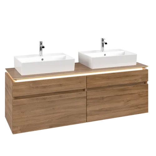 Bild von VILLEROY BOCH Legato Waschbeckenunterschrank, mit Beleuchtung, 4 Auszüge, 1600 x 550 x 500 mm, Kansas Oak / Kansas Oak #B677L0RH