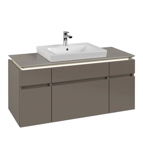 Bild von VILLEROY BOCH Legato Waschbeckenunterschrank, mit Beleuchtung, 5 Auszüge, 1200 x 550 x 500 mm, Truffle Grey / Truffle Grey #B683L0VG