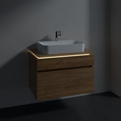 Bild von VILLEROY BOCH Legato Waschbeckenunterschrank, mit Beleuchtung, 2 Auszüge, 800 x 550 x 500 mm, Kansas Oak / Kansas Oak #B754L0RH
