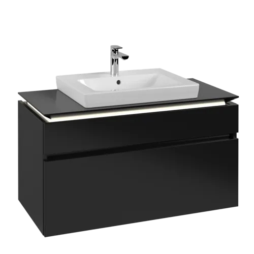 Bild von VILLEROY BOCH Legato Waschbeckenunterschrank, mit Beleuchtung, 2 Auszüge, 1000 x 550 x 500 mm, Black Matt Lacquer / Black Matt Lacquer #B681L0PD