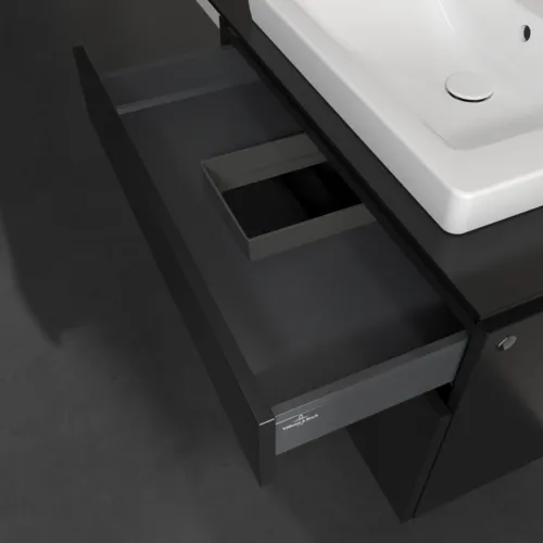 Bild von VILLEROY BOCH Legato Waschbeckenunterschrank, 2 Auszüge, 800 x 550 x 500 mm, Black Matt Lacquer / Black Matt Lacquer #B67900PD