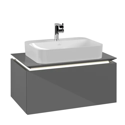 Bild von VILLEROY BOCH Legato Waschbeckenunterschrank, mit Beleuchtung, 1 Auszug, 800 x 380 x 500 mm, Glossy Grey / Glossy Grey #B753L0FP