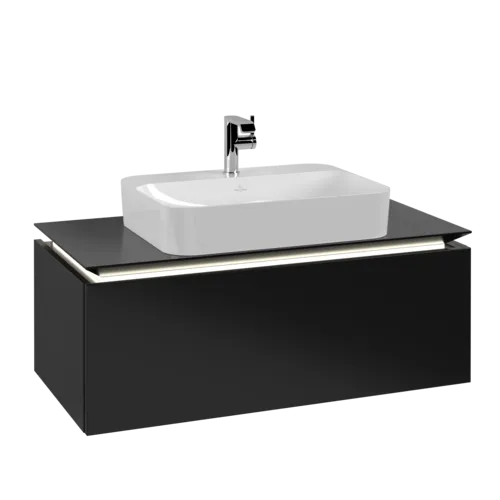Bild von VILLEROY BOCH Legato Waschbeckenunterschrank, mit Beleuchtung, 1 Auszug, 1000 x 380 x 500 mm, Black Matt Lacquer / Black Matt Lacquer #B755L0PD