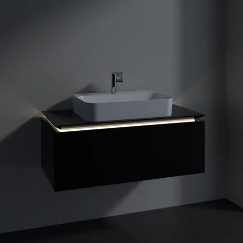 Bild von VILLEROY BOCH Legato Waschbeckenunterschrank, mit Beleuchtung, 1 Auszug, 1000 x 380 x 500 mm, Black Matt Lacquer / Black Matt Lacquer #B755L0PD