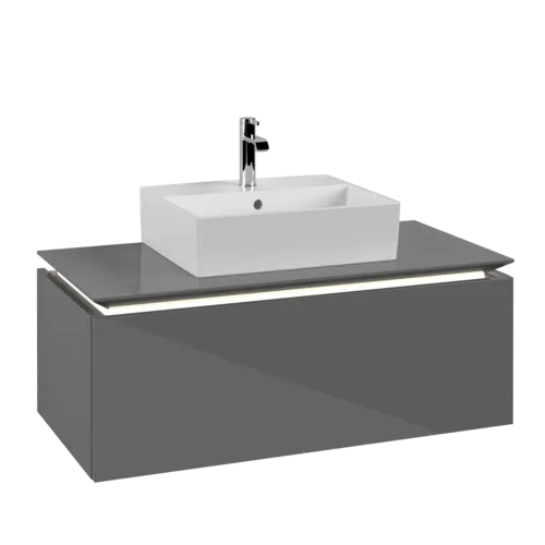 Bild von VILLEROY BOCH Legato Waschbeckenunterschrank, mit Beleuchtung, 1 Auszug, 1000 x 380 x 500 mm, Glossy Grey / Glossy Grey #B603L0FP