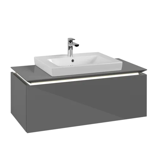 Bild von VILLEROY BOCH Legato Waschbeckenunterschrank, mit Beleuchtung, 1 Auszug, 1000 x 380 x 500 mm, Glossy Grey / Glossy Grey #B680L0FP