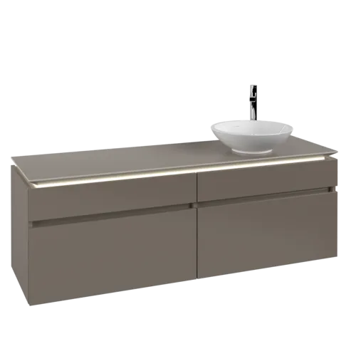 Bild von VILLEROY BOCH Legato Waschbeckenunterschrank, mit Beleuchtung, 4 Auszüge, 1600 x 550 x 500 mm, Truffle Grey / Truffle Grey #B598L0VG