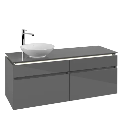 Bild von VILLEROY BOCH Legato Waschbeckenunterschrank, mit Beleuchtung, 4 Auszüge, 1400 x 550 x 500 mm, Glossy Grey / Glossy Grey #B588L0FP