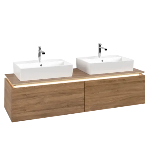 Bild von VILLEROY BOCH Legato Waschbeckenunterschrank, mit Beleuchtung, 2 Auszüge, 1600 x 380 x 500 mm, Kansas Oak / Kansas Oak #B676L0RH