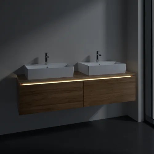 Bild von VILLEROY BOCH Legato Waschbeckenunterschrank, mit Beleuchtung, 2 Auszüge, 1600 x 380 x 500 mm, Kansas Oak / Kansas Oak #B676L0RH