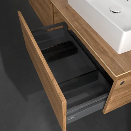 Bild von VILLEROY BOCH Legato Waschbeckenunterschrank, mit Beleuchtung, 2 Auszüge, 1600 x 380 x 500 mm, Kansas Oak / Kansas Oak #B676L0RH