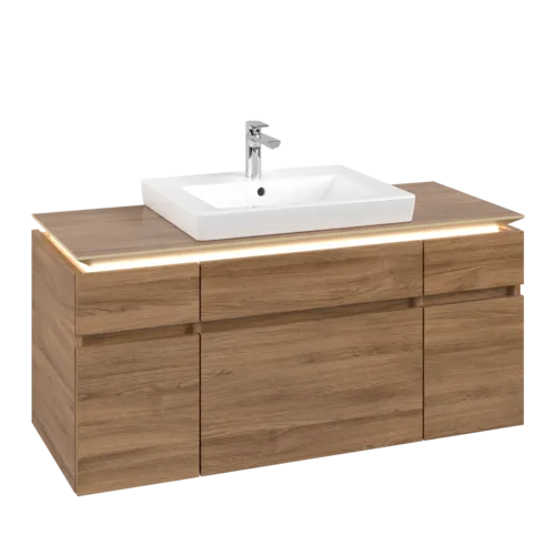 Bild von VILLEROY BOCH Legato Waschbeckenunterschrank, mit Beleuchtung, 5 Auszüge, 1200 x 550 x 500 mm, Kansas Oak / Kansas Oak #B683L0RH