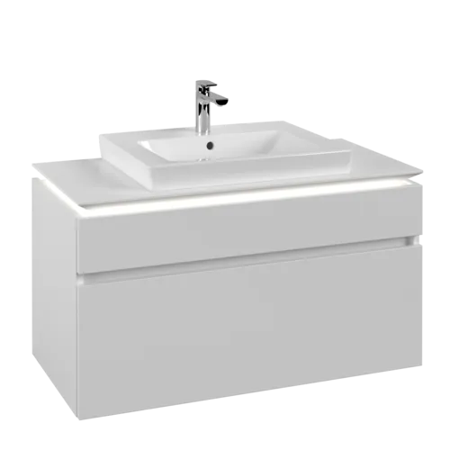 Bild von VILLEROY BOCH Legato Waschbeckenunterschrank, mit Beleuchtung, 2 Auszüge, 1000 x 550 x 500 mm, White Matt / White Matt #B681L0MS