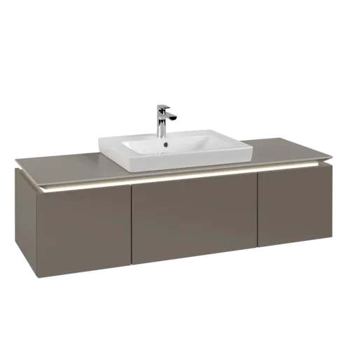 Bild von VILLEROY BOCH Legato Waschbeckenunterschrank, mit Beleuchtung, 3 Auszüge, 1400 x 380 x 500 mm, Truffle Grey / Truffle Grey #B684L0VG