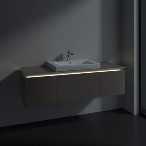 Bild von VILLEROY BOCH Legato Waschbeckenunterschrank, mit Beleuchtung, 3 Auszüge, 1400 x 380 x 500 mm, Truffle Grey / Truffle Grey #B684L0VG