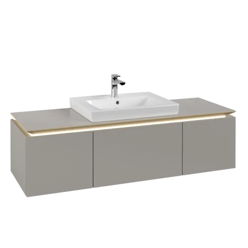 Bild von VILLEROY BOCH Legato Waschbeckenunterschrank, mit Beleuchtung, 3 Auszüge, 1400 x 380 x 500 mm, Soft Grey / Soft Grey #B684L0VK