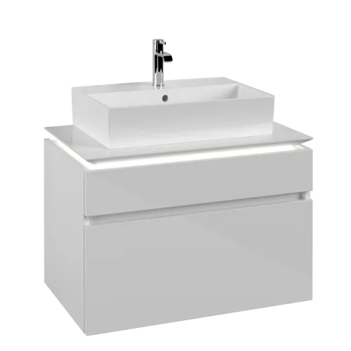 Bild von VILLEROY BOCH Legato Waschbeckenunterschrank, mit Beleuchtung, 2 Auszüge, 800 x 550 x 500 mm, Glossy White / Glossy White #B602L0DH