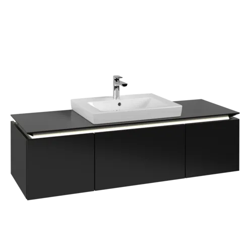Bild von VILLEROY BOCH Legato Waschbeckenunterschrank, mit Beleuchtung, 3 Auszüge, 1200 x 380 x 500 mm, Black Matt Lacquer / Black Matt Lacquer #B682L0PD