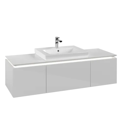 Bild von VILLEROY BOCH Legato Waschbeckenunterschrank, mit Beleuchtung, 3 Auszüge, 1400 x 380 x 500 mm, Glossy White / Glossy White #B684L0DH