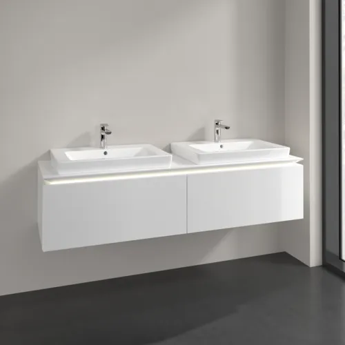 Picture of VILLEROY BOCH Legato Vanity unit, with lighting, 2 pull-out compartments, 1600 x 380 x 500 mm, Glossy White / Glossy White #B692L0DH