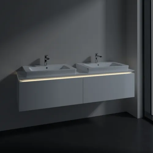 Picture of VILLEROY BOCH Legato Vanity unit, with lighting, 2 pull-out compartments, 1600 x 380 x 500 mm, Glossy White / Glossy White #B692L0DH