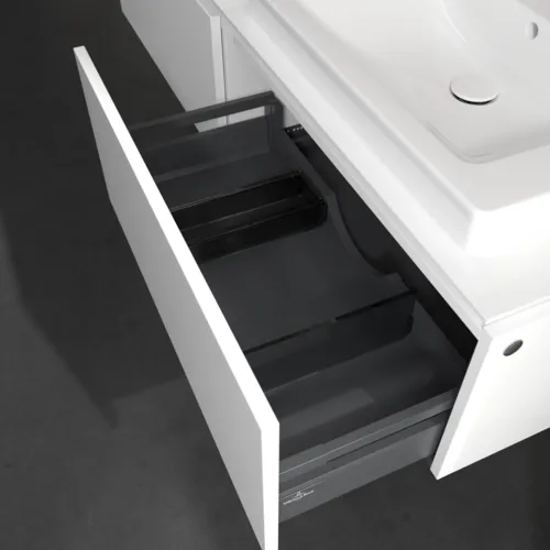 Picture of VILLEROY BOCH Legato Vanity unit, with lighting, 2 pull-out compartments, 1600 x 380 x 500 mm, Glossy White / Glossy White #B692L0DH