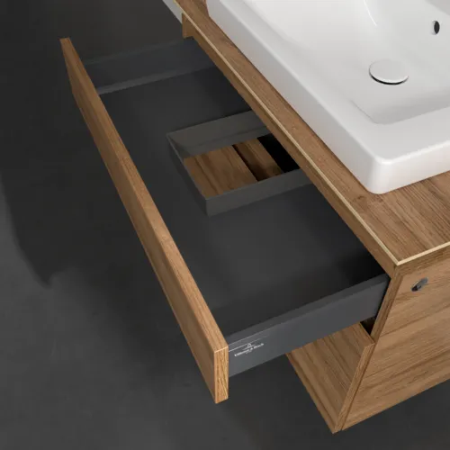 Bild von VILLEROY BOCH Legato Waschbeckenunterschrank, mit Beleuchtung, 2 Auszüge, 800 x 550 x 500 mm, Kansas Oak / Kansas Oak #B679L0RH