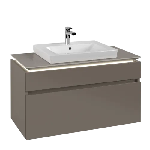 Bild von VILLEROY BOCH Legato Waschbeckenunterschrank, mit Beleuchtung, 2 Auszüge, 1000 x 550 x 500 mm, Truffle Grey / Truffle Grey #B681L0VG