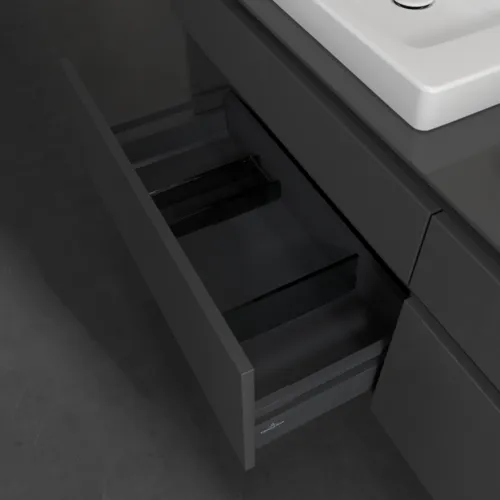 Bild von VILLEROY BOCH Legato Waschbeckenunterschrank, mit Beleuchtung, 4 Auszüge, 1600 x 550 x 500 mm, Glossy Grey / Glossy Grey #B693L0FP