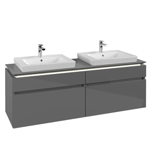 Bild von VILLEROY BOCH Legato Waschbeckenunterschrank, mit Beleuchtung, 4 Auszüge, 1600 x 550 x 500 mm, Glossy Grey / Glossy Grey #B693L0FP