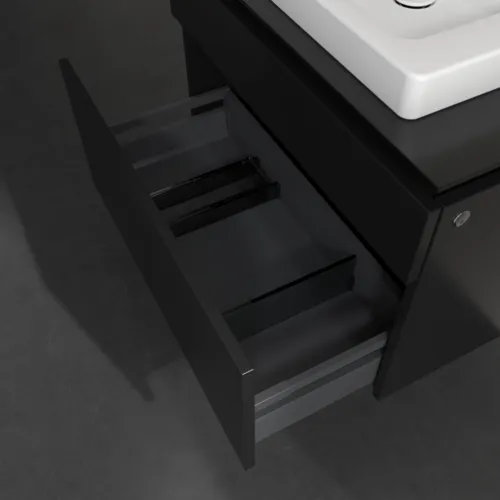 Bild von VILLEROY BOCH Legato Waschbeckenunterschrank, mit Beleuchtung, 2 Auszüge, 800 x 550 x 500 mm, Black Matt Lacquer / Black Matt Lacquer #B679L0PD