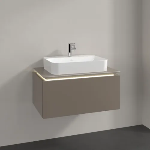 Bild von VILLEROY BOCH Legato Waschbeckenunterschrank, mit Beleuchtung, 1 Auszug, 800 x 380 x 500 mm, Truffle Grey / Truffle Grey #B753L0VG