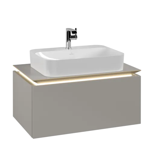 Bild von VILLEROY BOCH Legato Waschbeckenunterschrank, mit Beleuchtung, 1 Auszug, 800 x 380 x 500 mm, Soft Grey / Soft Grey #B753L0VK
