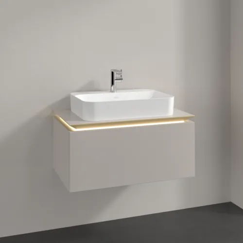 Picture of VILLEROY BOCH Legato Vanity unit, with lighting, 1 pull-out compartment, 800 x 380 x 500 mm, Soft Grey / Soft Grey #B753L0VK