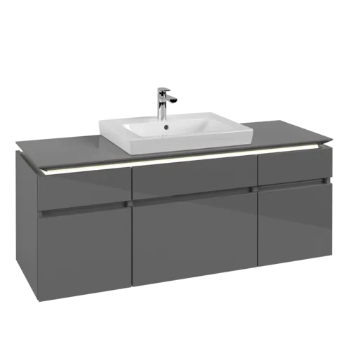 Bild von VILLEROY BOCH Legato Waschbeckenunterschrank, mit Beleuchtung, 5 Auszüge, 1400 x 550 x 500 mm, Glossy Grey / Glossy Grey #B685L0FP