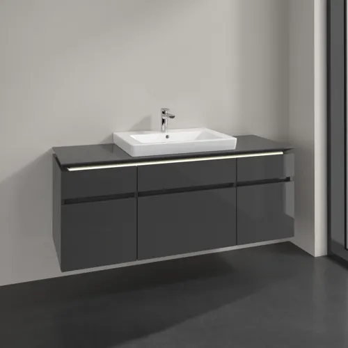 Bild von VILLEROY BOCH Legato Waschbeckenunterschrank, mit Beleuchtung, 5 Auszüge, 1400 x 550 x 500 mm, Glossy Grey / Glossy Grey #B685L0FP