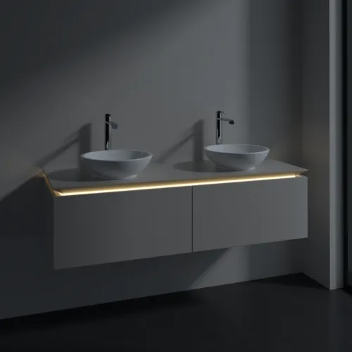 Bild von VILLEROY BOCH Legato Waschbeckenunterschrank, mit Beleuchtung, 2 Auszüge, 1400 x 380 x 500 mm, Soft Grey / Soft Grey #B591L0VK