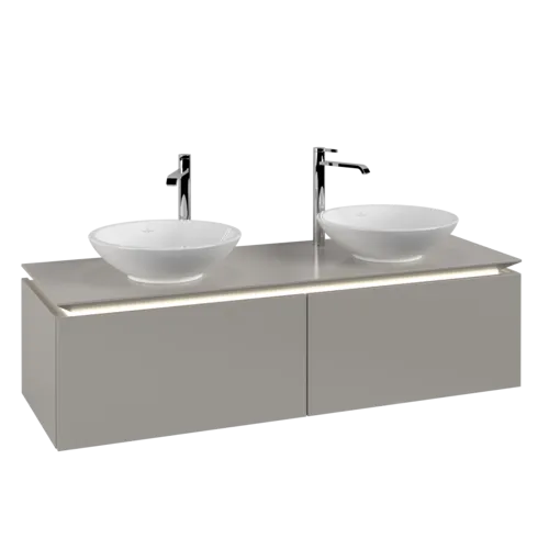 Bild von VILLEROY BOCH Legato Waschbeckenunterschrank, mit Beleuchtung, 2 Auszüge, 1400 x 380 x 500 mm, Soft Grey / Soft Grey #B591L0VK