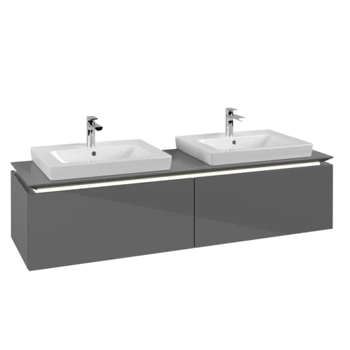 Bild von VILLEROY BOCH Legato Waschbeckenunterschrank, mit Beleuchtung, 2 Auszüge, 1600 x 380 x 500 mm, Glossy Grey / Glossy Grey #B692L0FP