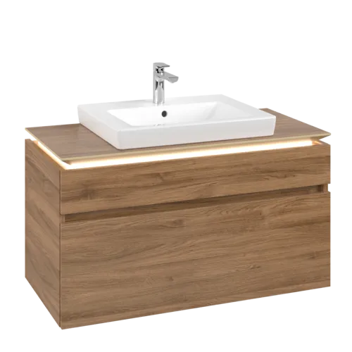 Bild von VILLEROY BOCH Legato Waschbeckenunterschrank, mit Beleuchtung, 2 Auszüge, 1000 x 550 x 500 mm, Kansas Oak / Kansas Oak #B681L0RH