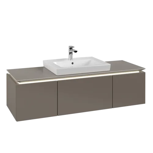 Bild von VILLEROY BOCH Legato Waschbeckenunterschrank, mit Beleuchtung, 3 Auszüge, 1200 x 380 x 500 mm, Truffle Grey / Truffle Grey #B682L0VG