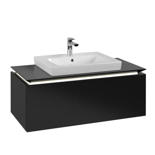 Bild von VILLEROY BOCH Legato Waschbeckenunterschrank, mit Beleuchtung, 1 Auszug, 1000 x 380 x 500 mm, Black Matt Lacquer / Black Matt Lacquer #B680L0PD
